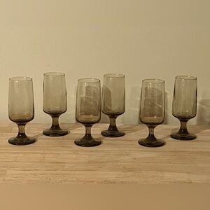 Set Of 6 1970’s Libbey Tawny Smoke Brown Champagne Flutes In LNC!